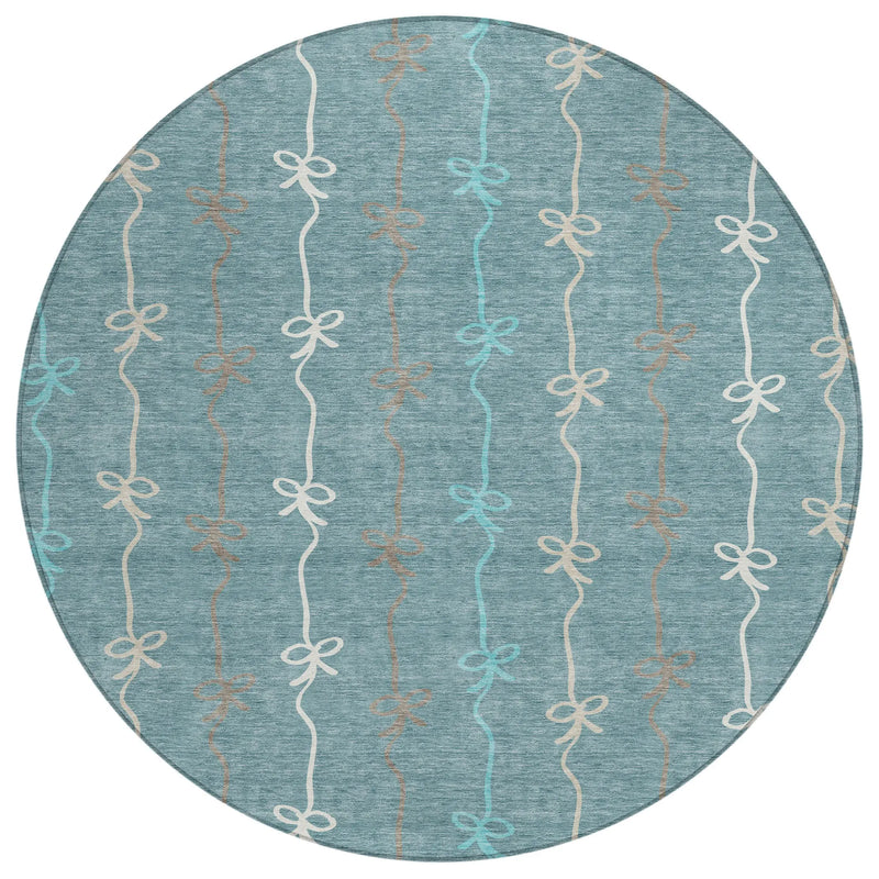 8' Teal Blue And Aqua Round Southwestern Washable Indoor Outdoor Area Rug Homeroots Outdoor