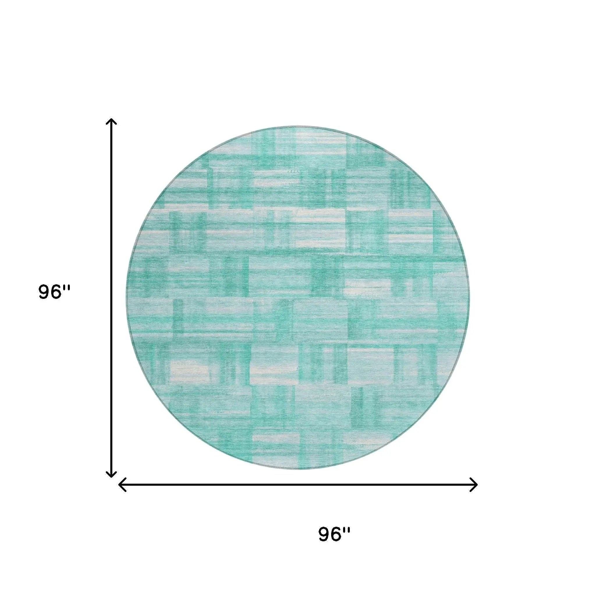 8' Teal Blue And Aqua Round Striped Washable Indoor Outdoor Area Rug Homeroots Outdoor