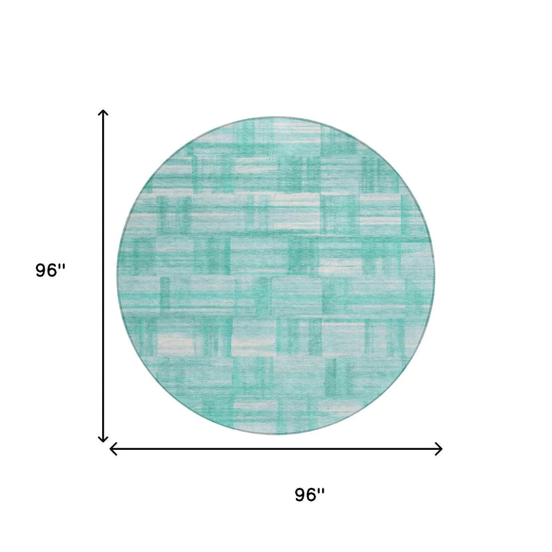 8' Teal Blue And Aqua Round Striped Washable Indoor Outdoor Area Rug Homeroots Outdoor