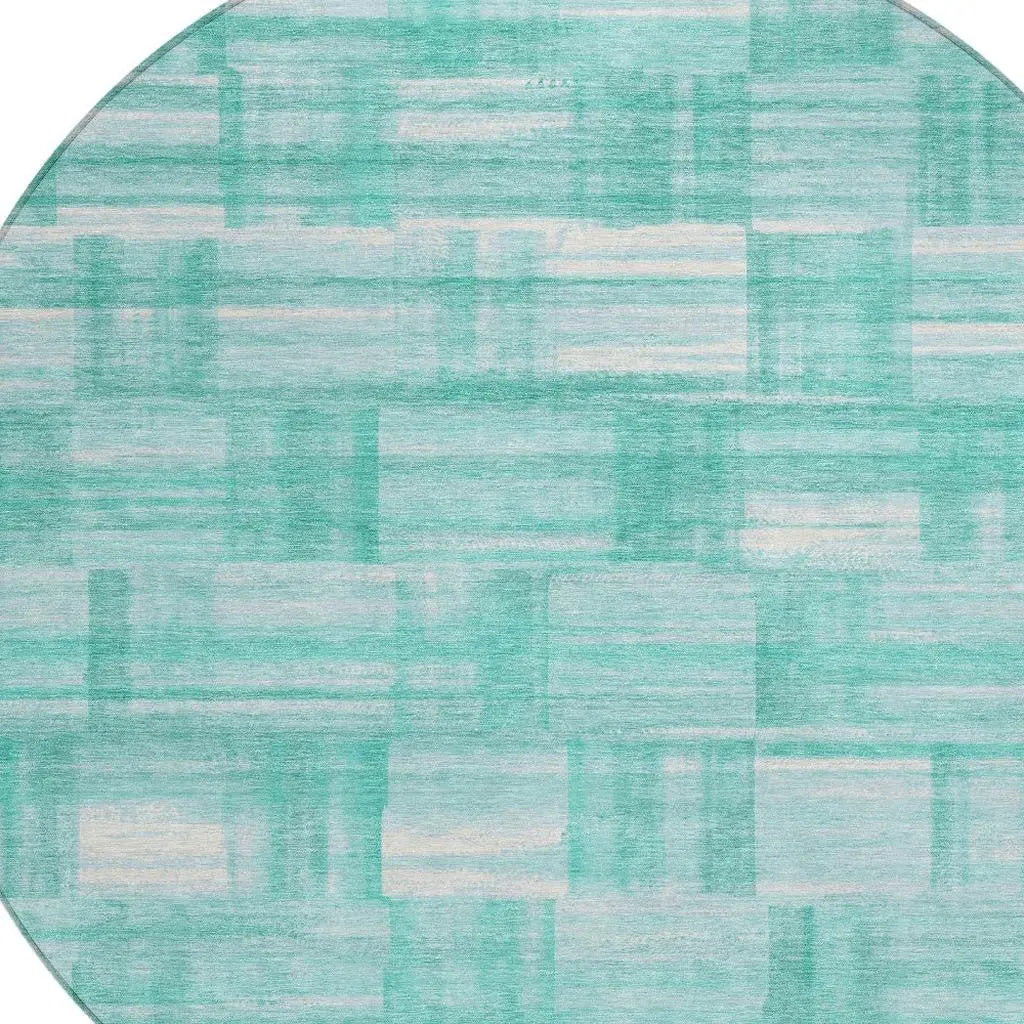 8' Teal Blue And Aqua Round Striped Washable Indoor Outdoor Area Rug Homeroots Outdoor