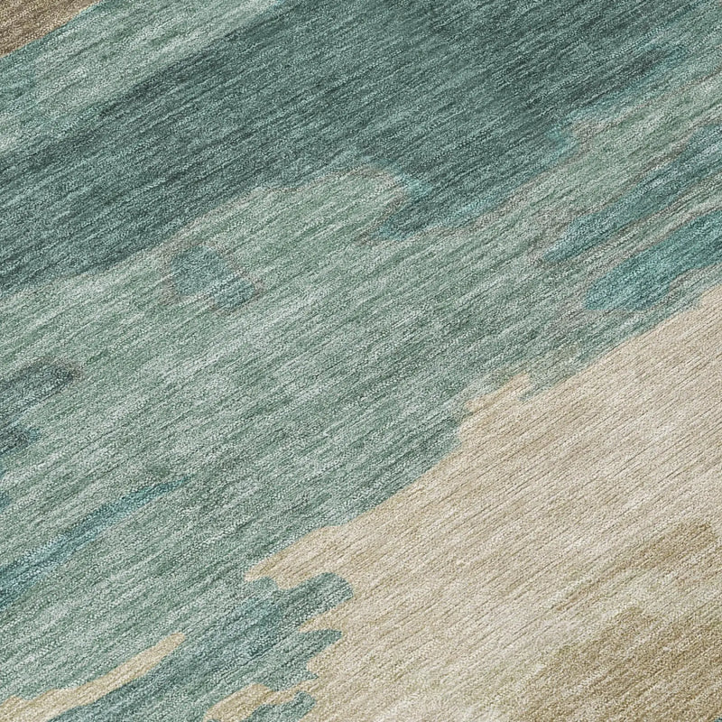 8' Teal Blue And Beige Round Abstract Washable Indoor Outdoor Area Rug Homeroots Outdoor