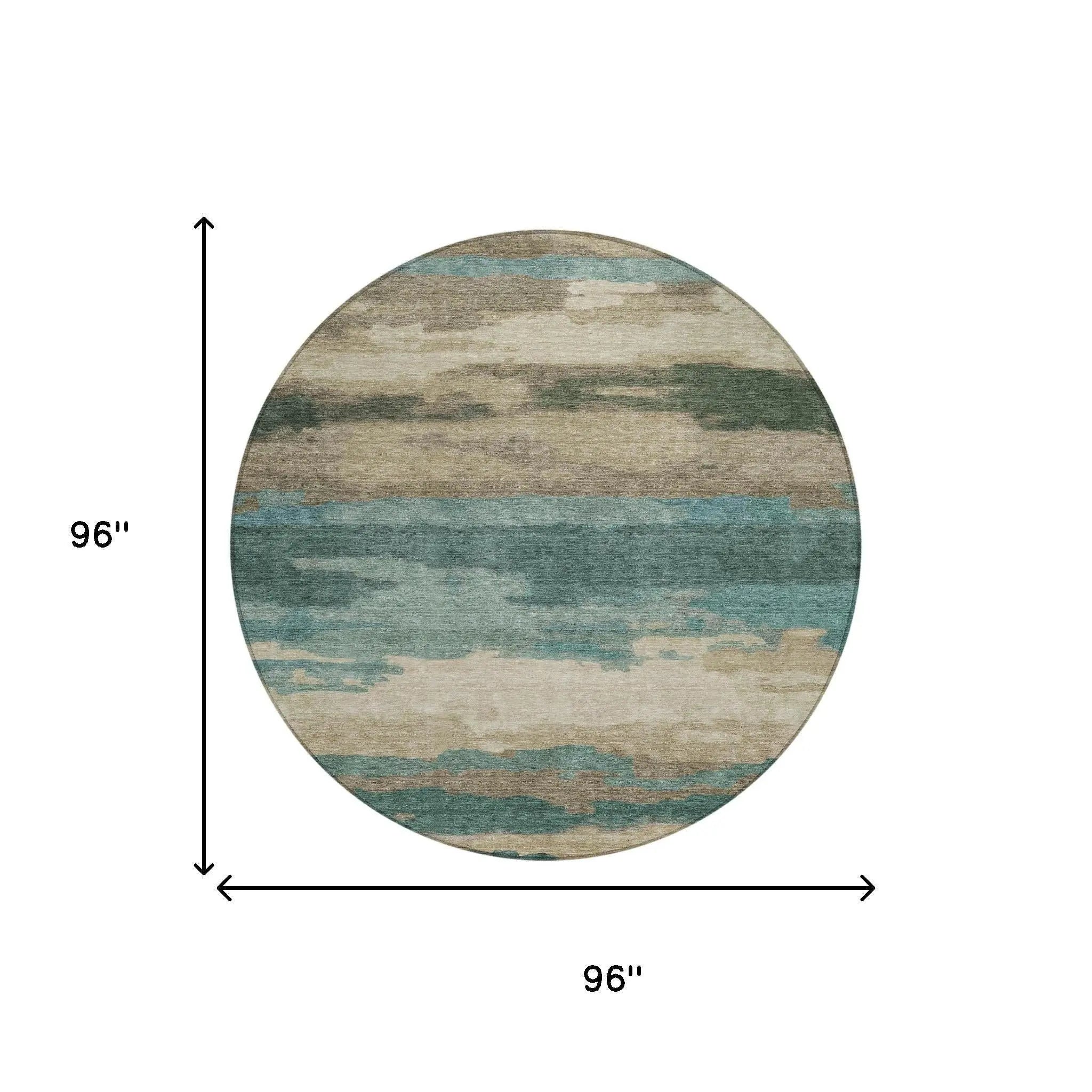 8' Teal Blue And Beige Round Abstract Washable Indoor Outdoor Area Rug Homeroots Outdoor