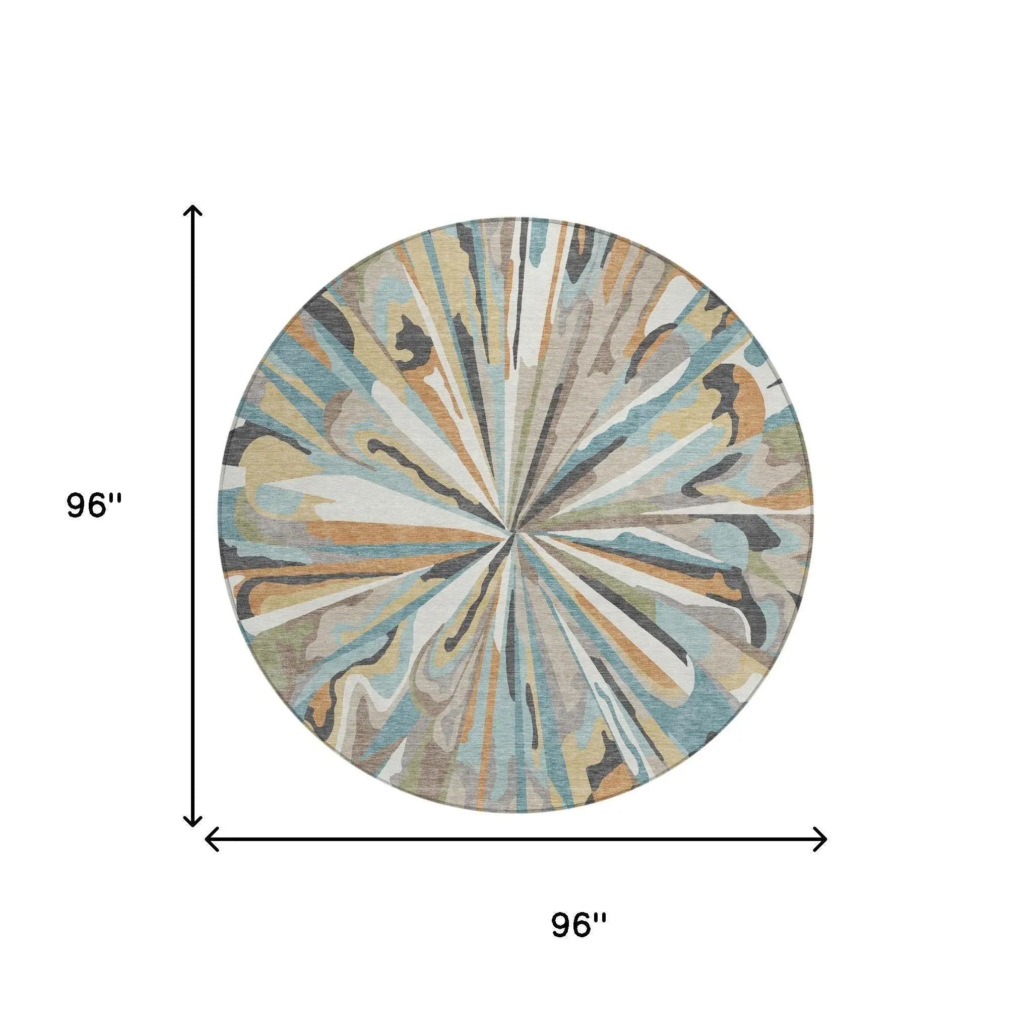 8' Teal Blue And Beige Round Abstract Washable Indoor Outdoor Area Rug Homeroots Outdoor