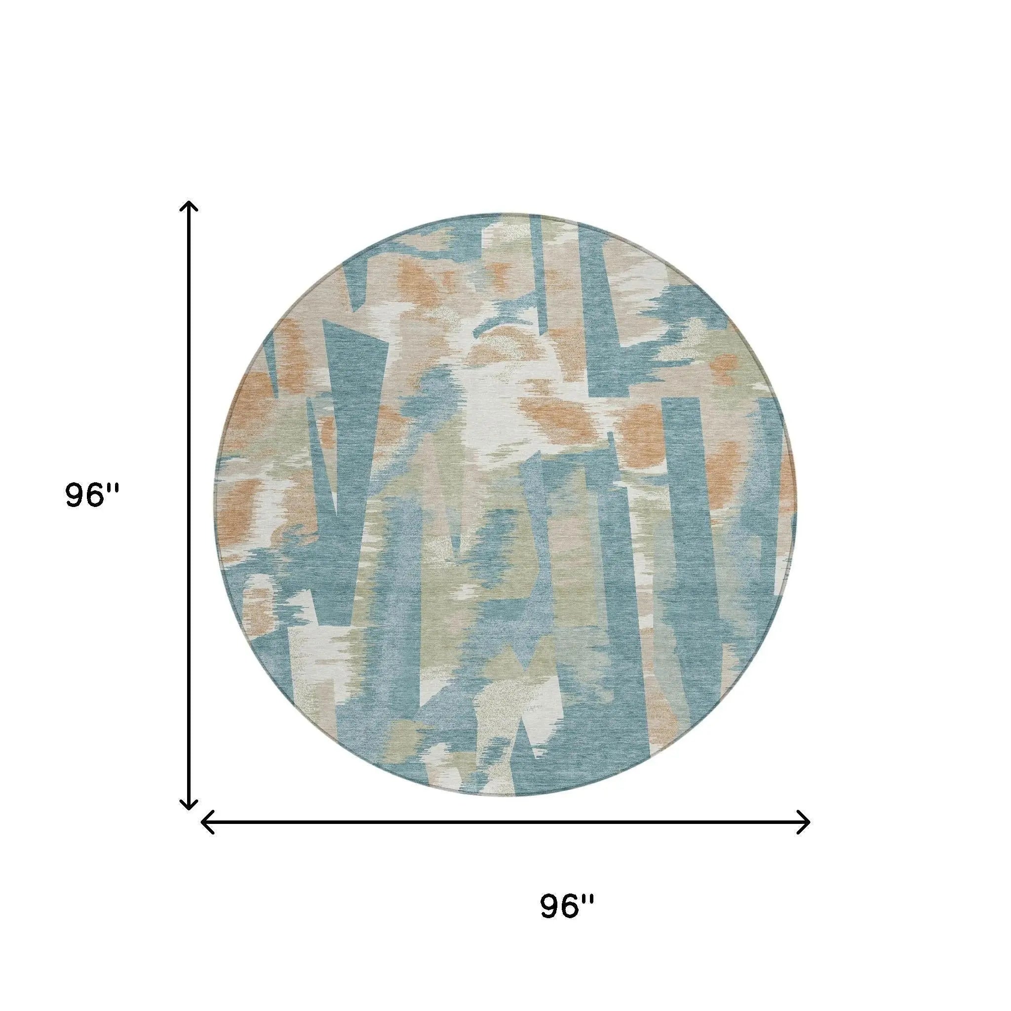 8' Teal Blue And Beige Round Abstract Washable Indoor Outdoor Area Rug Homeroots Outdoor