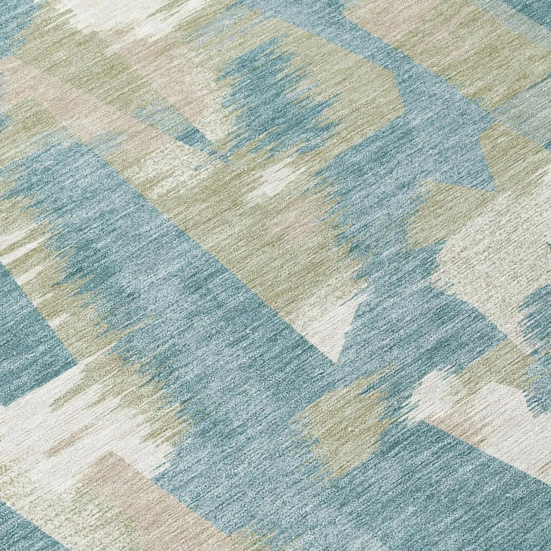8' Teal Blue And Beige Round Abstract Washable Indoor Outdoor Area Rug Homeroots Outdoor