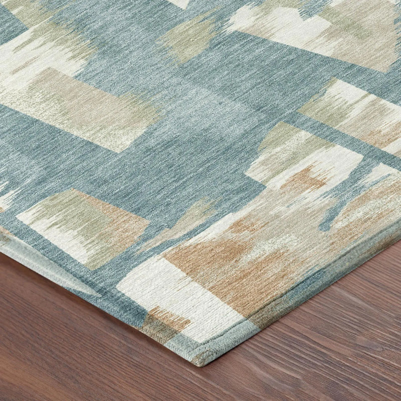 8' Teal Blue And Beige Round Abstract Washable Indoor Outdoor Area Rug Homeroots Outdoor