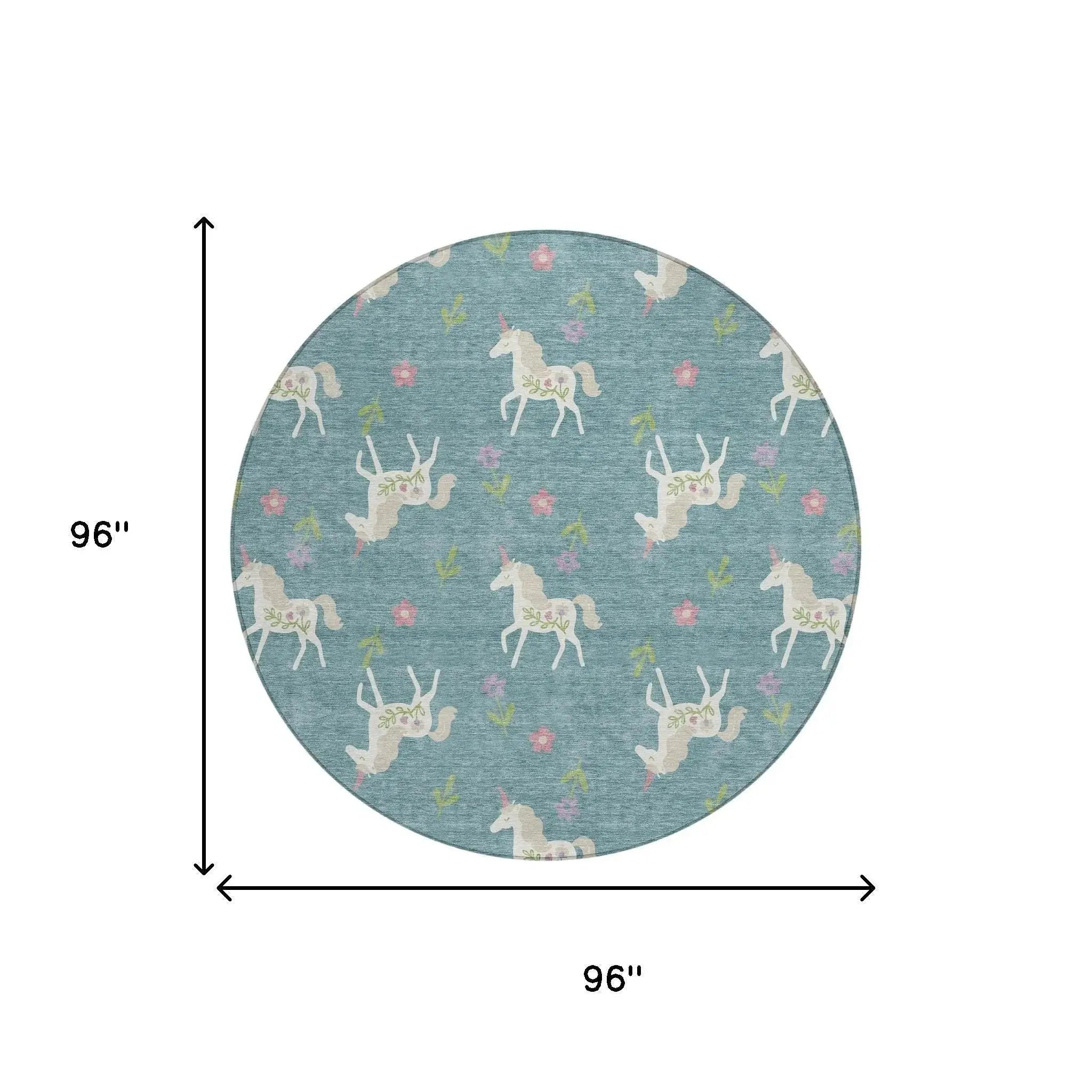 8' Teal Blue And Beige Round Floral Washable Indoor Outdoor Area Rug Homeroots Outdoor