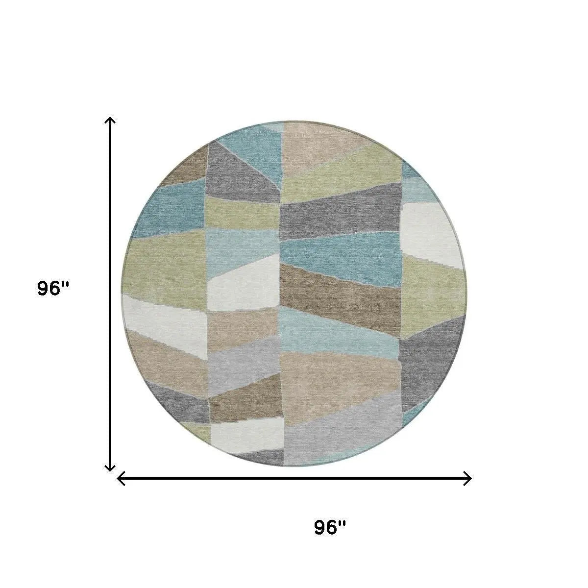 8' Teal Blue And Beige Round Geometric Washable Indoor Outdoor Area Rug Homeroots Outdoor