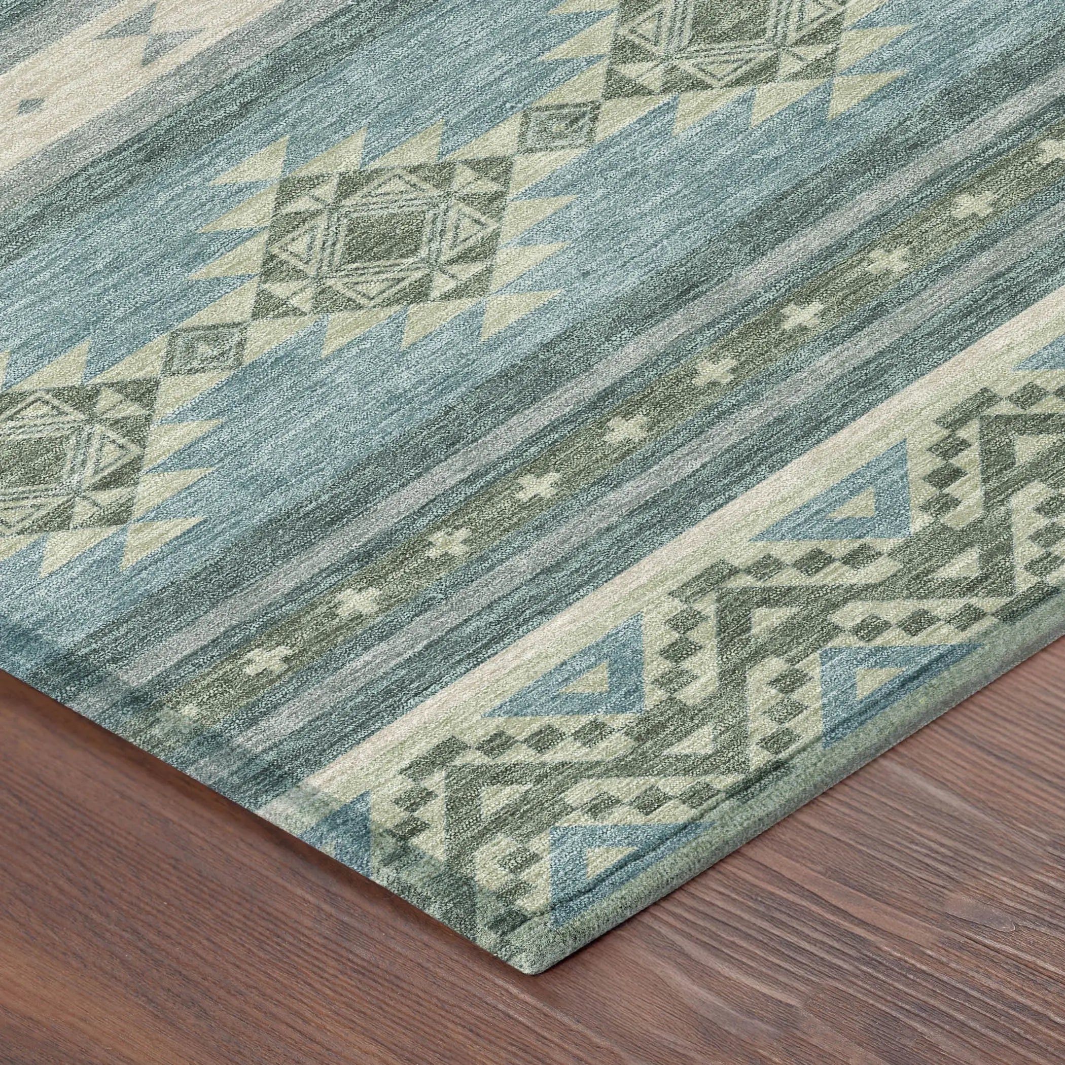 8' Teal Blue And Beige Round Southwestern Washable Indoor Outdoor Area Rug Homeroots Outdoor
