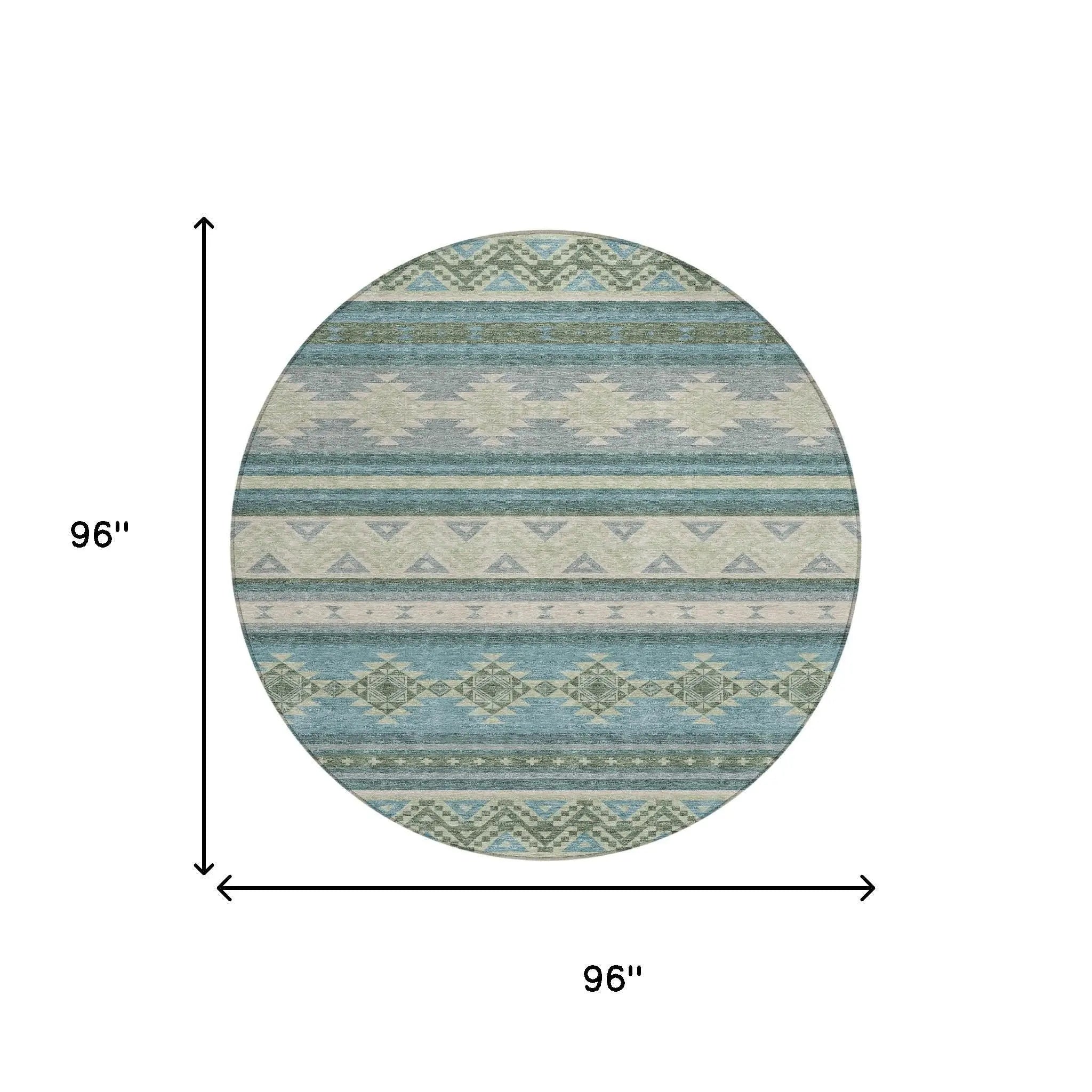 8' Teal Blue And Beige Round Southwestern Washable Indoor Outdoor Area Rug Homeroots Outdoor