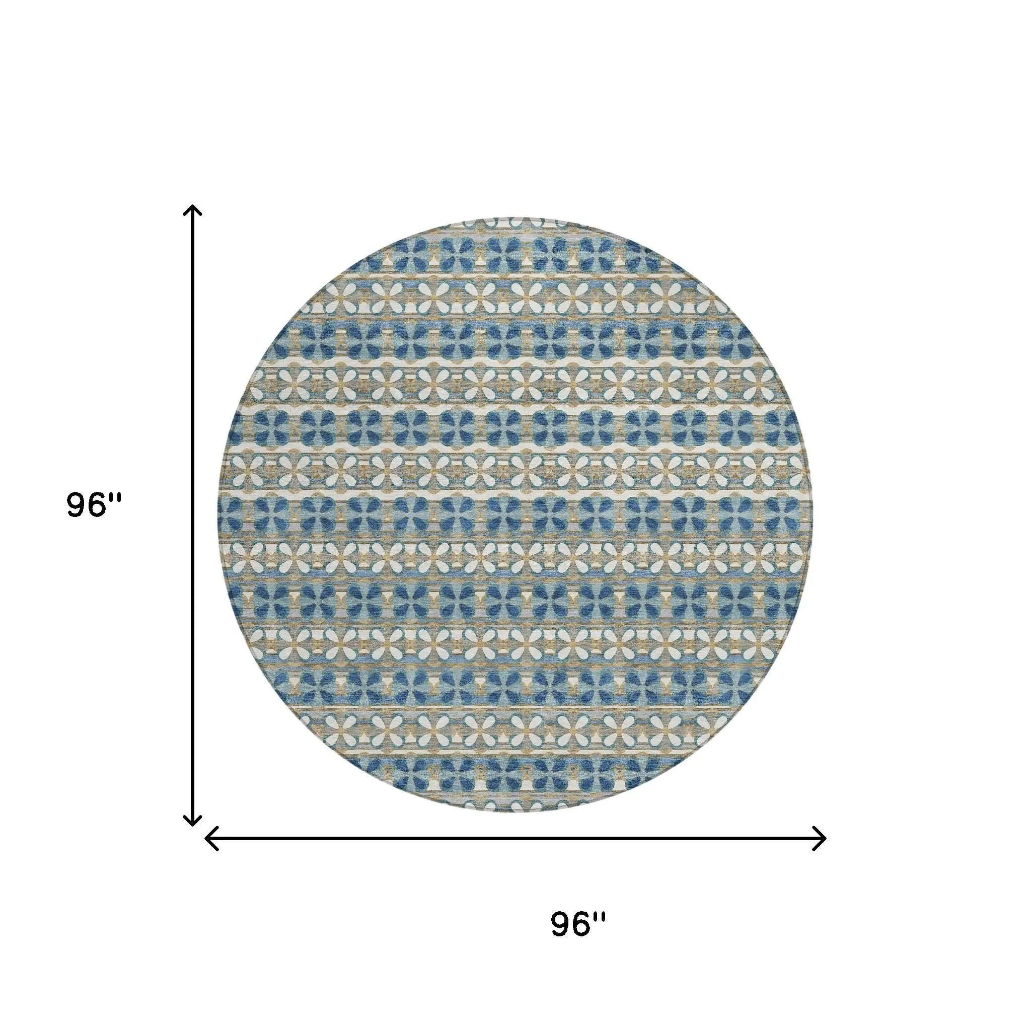 8' Teal Blue And Black Round Striped Washable Indoor Outdoor Area Rug Homeroots Outdoor