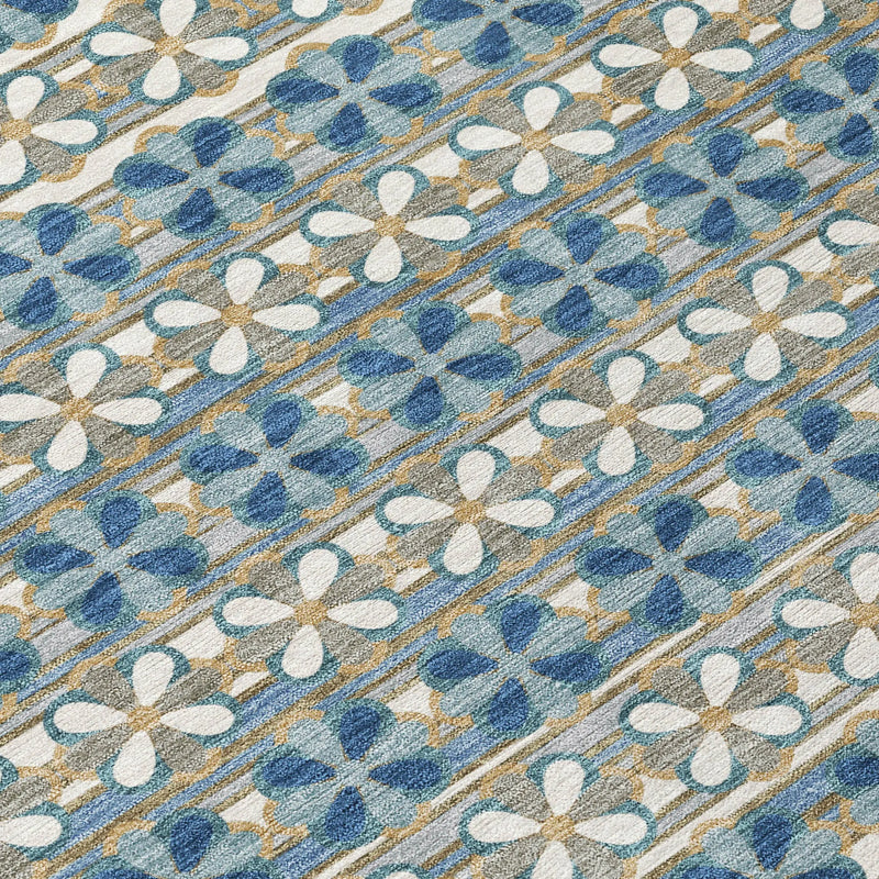 8' Teal Blue And Black Round Striped Washable Indoor Outdoor Area Rug Homeroots Outdoor