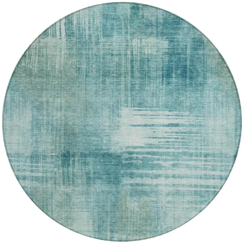 8' Teal Blue And Blue Round Abstract Washable Indoor Outdoor Area Rug Homeroots Outdoor