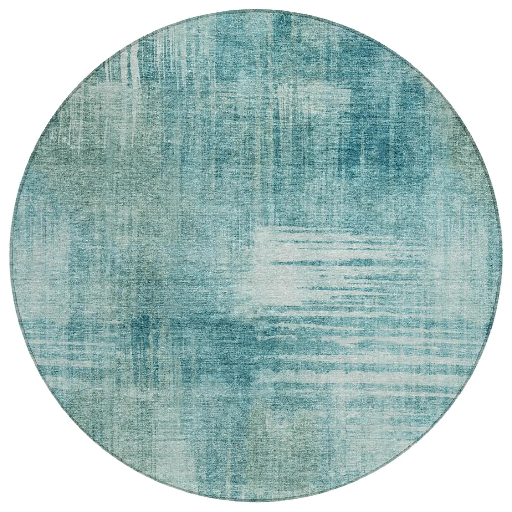 8' Teal Blue And Blue Round Abstract Washable Indoor Outdoor Area Rug Homeroots Outdoor