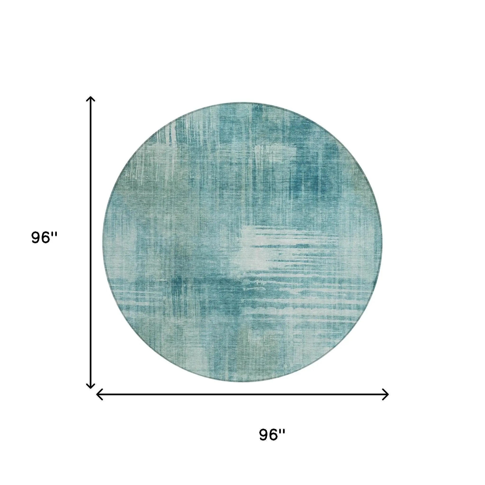 8' Teal Blue And Blue Round Abstract Washable Indoor Outdoor Area Rug Homeroots Outdoor
