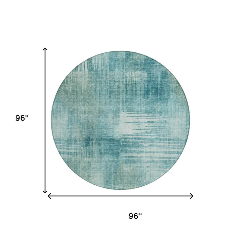 8' Teal Blue And Blue Round Abstract Washable Indoor Outdoor Area Rug Homeroots Outdoor