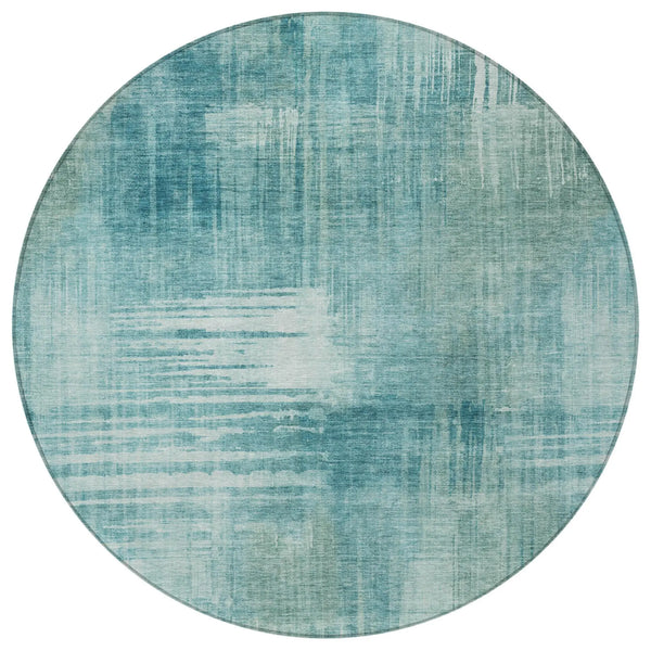 8' Teal Blue And Blue Round Abstract Washable Indoor Outdoor Area Rug Homeroots Outdoor