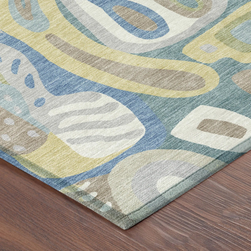 8' Teal Blue And Blue Round Abstract Washable Indoor Outdoor Area Rug Homeroots Outdoor