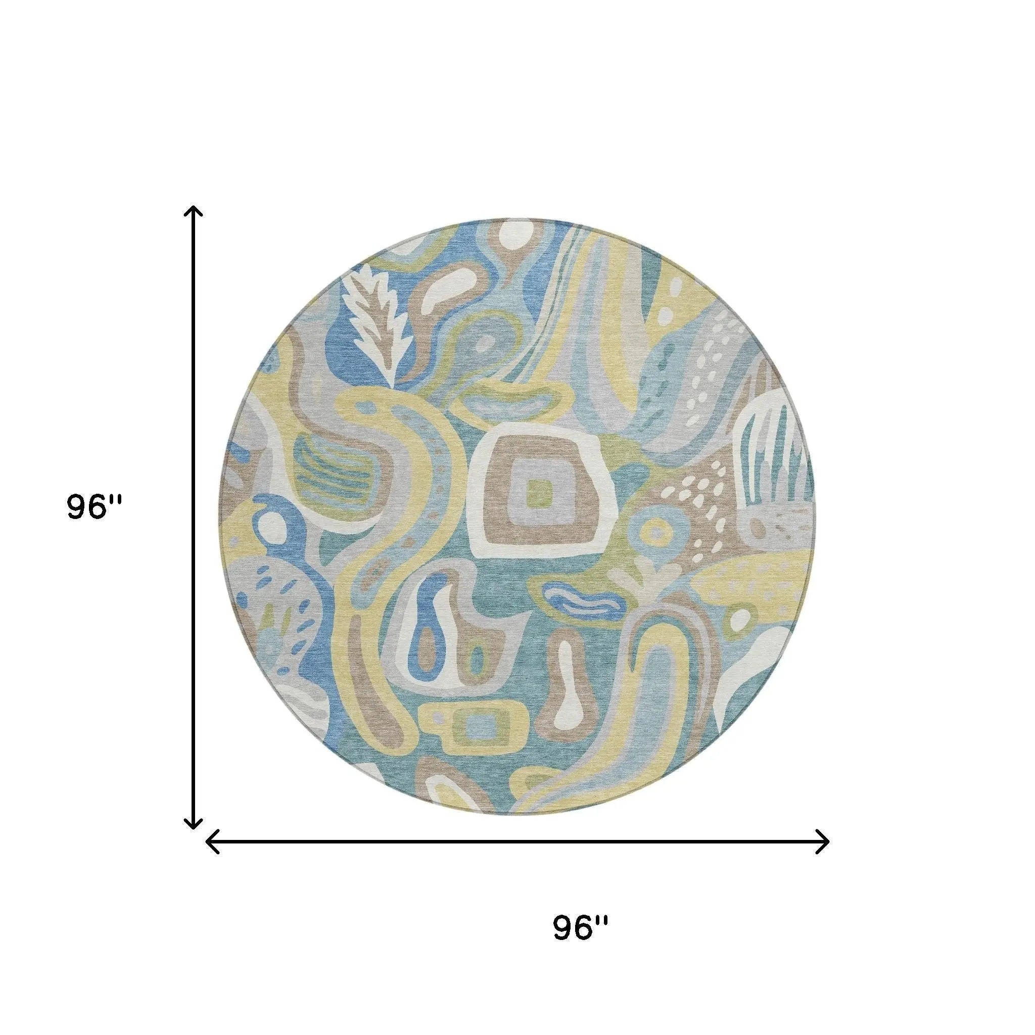8' Teal Blue And Blue Round Abstract Washable Indoor Outdoor Area Rug Homeroots Outdoor