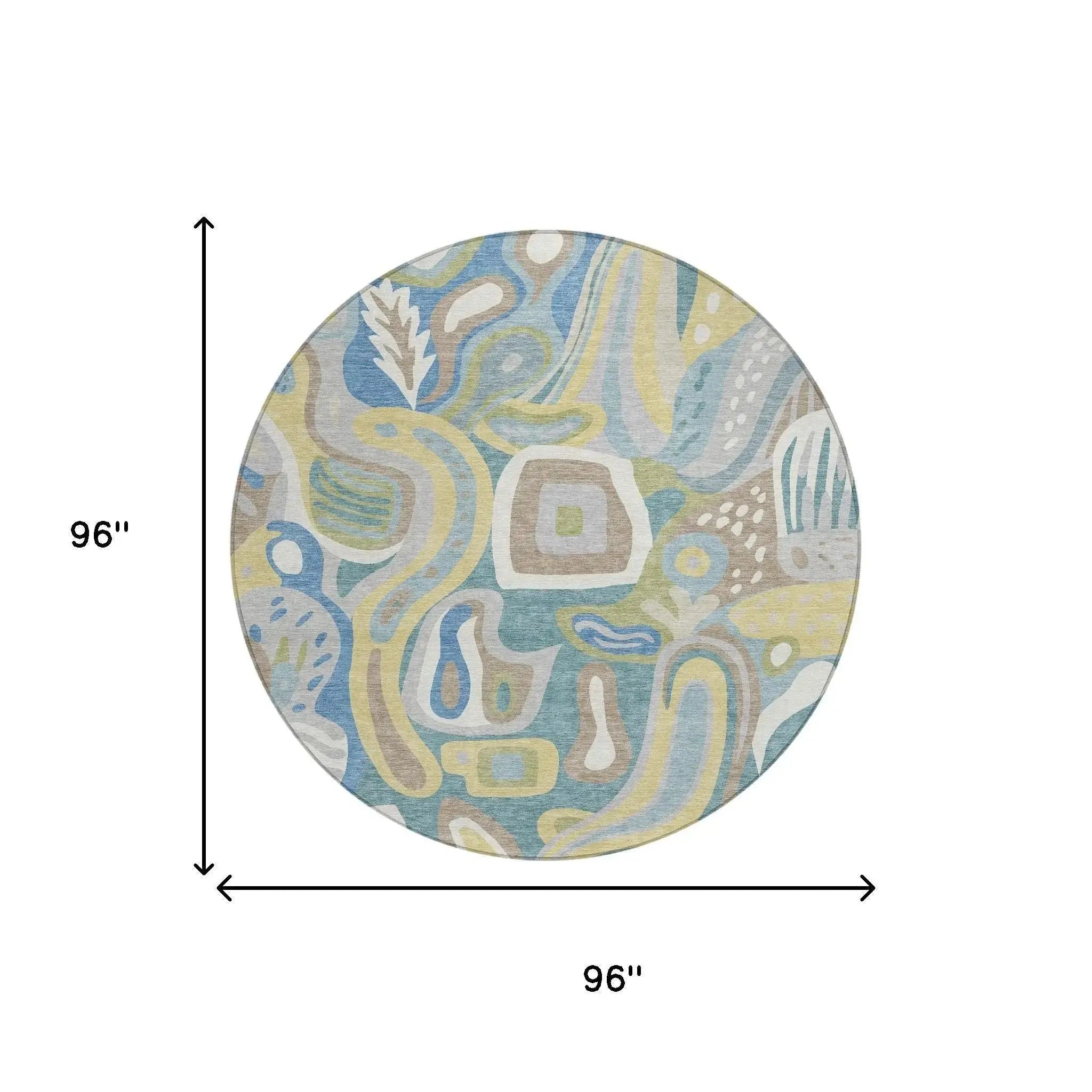 8' Teal Blue And Blue Round Abstract Washable Indoor Outdoor Area Rug Homeroots Outdoor
