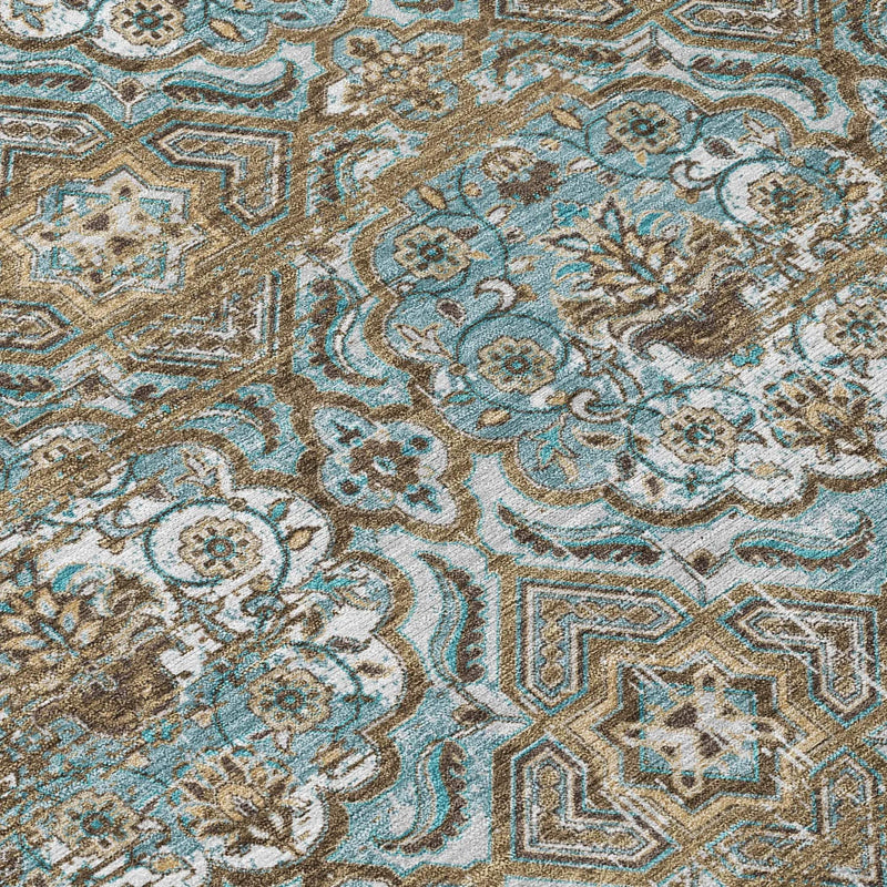 8' Teal Blue And Blue Round Floral Washable Indoor Outdoor Area Rug Homeroots Outdoor