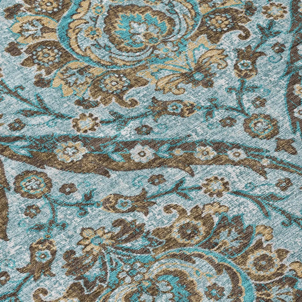 8' Teal Blue And Blue Round Floral Washable Indoor Outdoor Area Rug Homeroots Outdoor