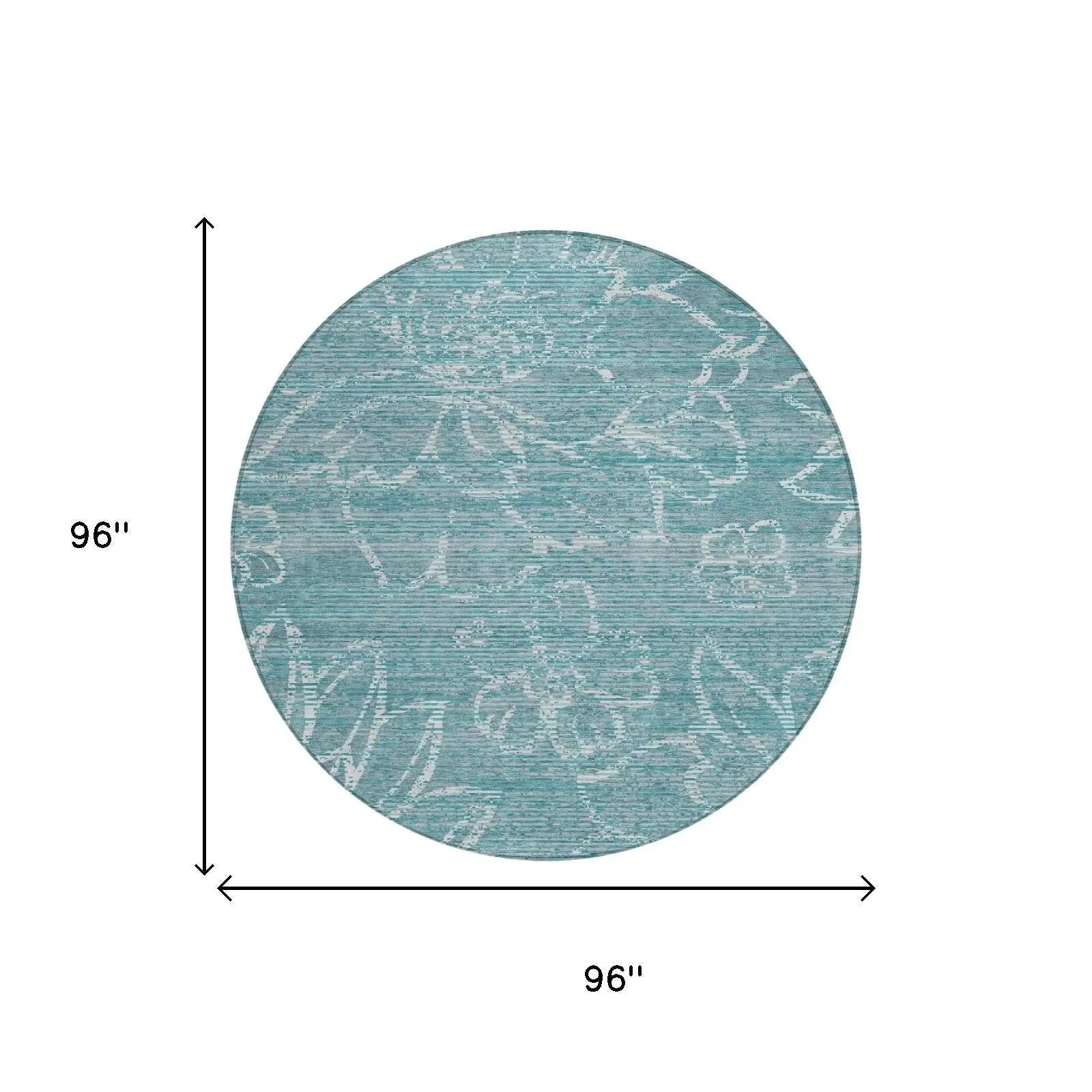 8' Teal Blue And Blue Round Floral Washable Indoor Outdoor Area Rug Homeroots Outdoor