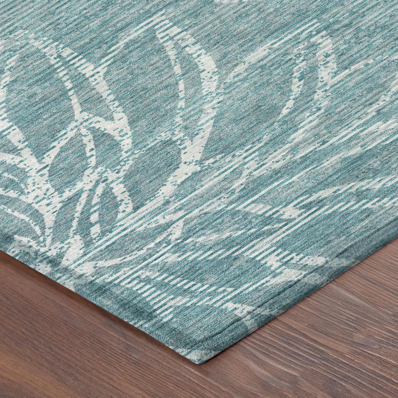 8' Teal Blue And Blue Round Floral Washable Indoor Outdoor Area Rug Homeroots Outdoor