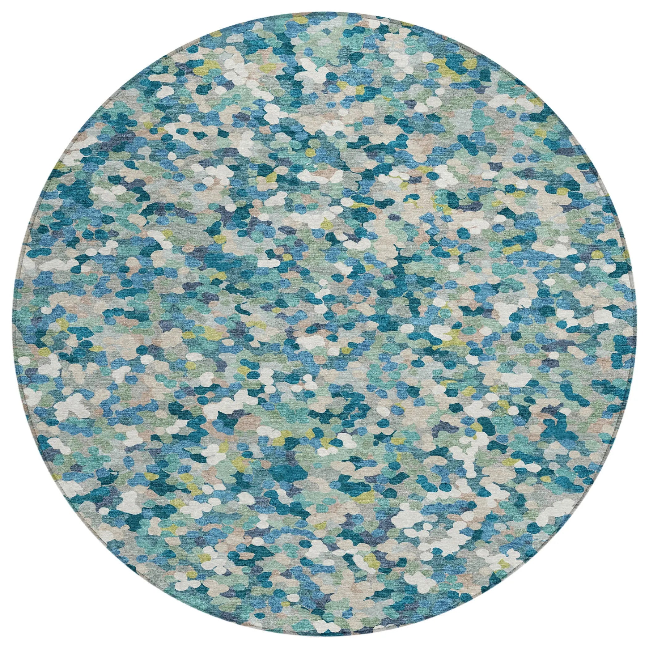 8' Teal Blue And Blue Round Geometric Washable Indoor Outdoor Area Rug Homeroots Outdoor