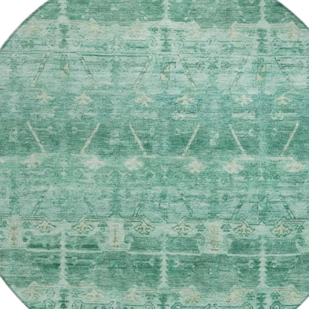 8' Teal Blue And Blue Round Tribal Washable Indoor Outdoor Area Rug Homeroots Outdoor