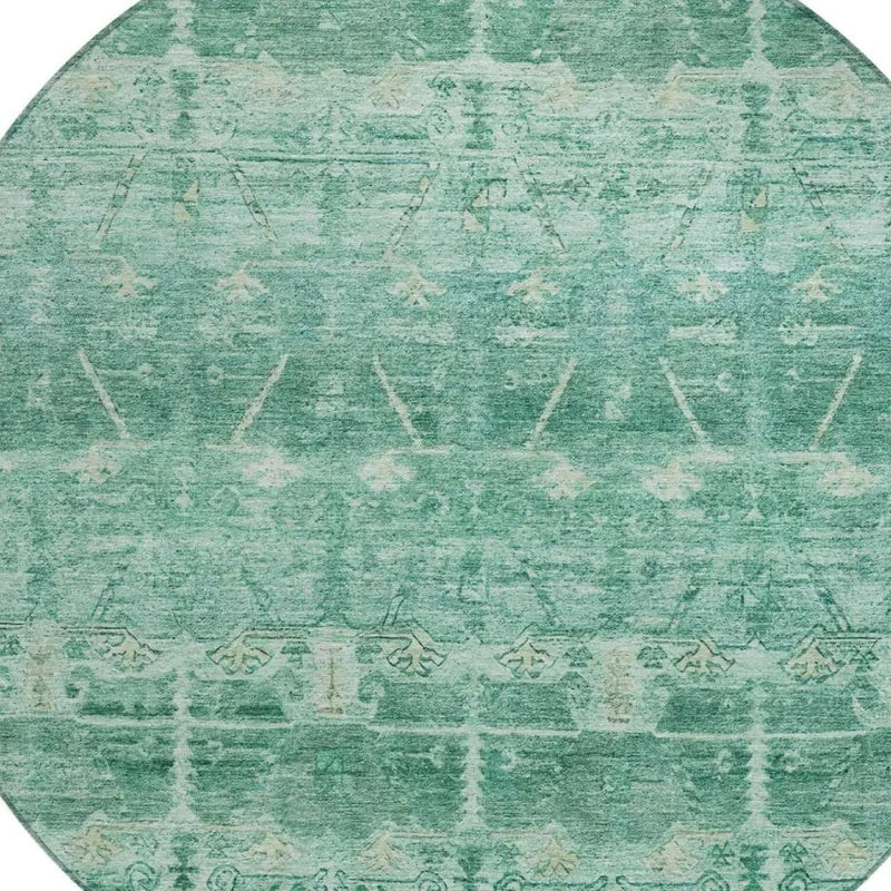 8' Teal Blue And Blue Round Tribal Washable Indoor Outdoor Area Rug Homeroots Outdoor