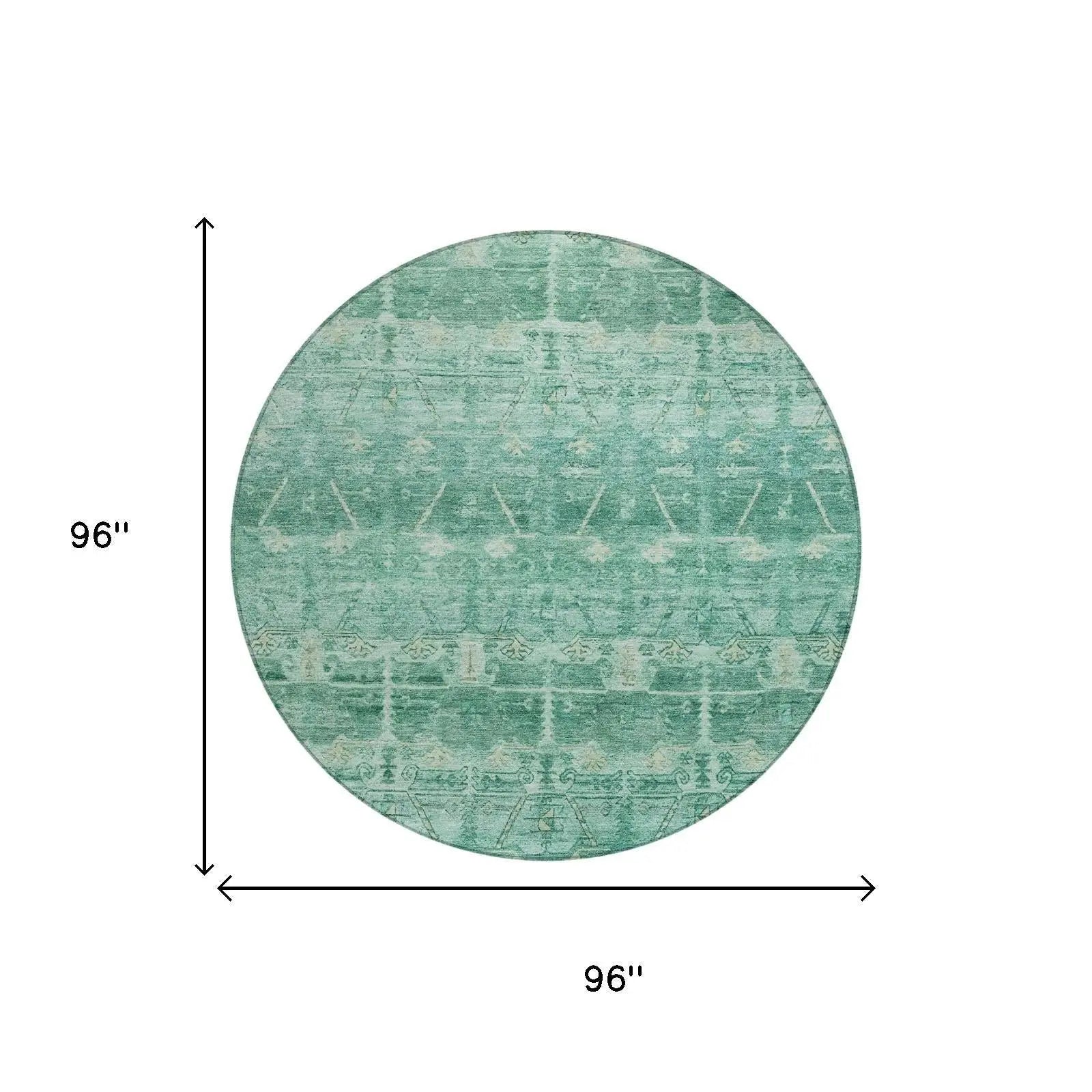 8' Teal Blue And Blue Round Tribal Washable Indoor Outdoor Area Rug Homeroots Outdoor