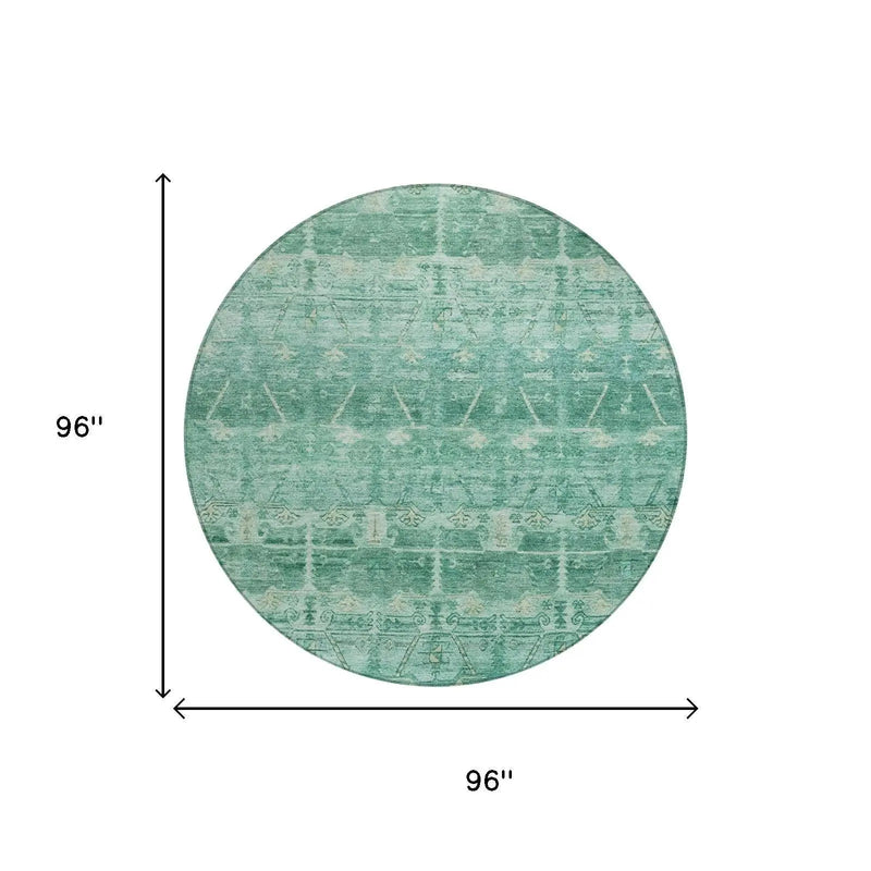 8' Teal Blue And Blue Round Tribal Washable Indoor Outdoor Area Rug Homeroots Outdoor