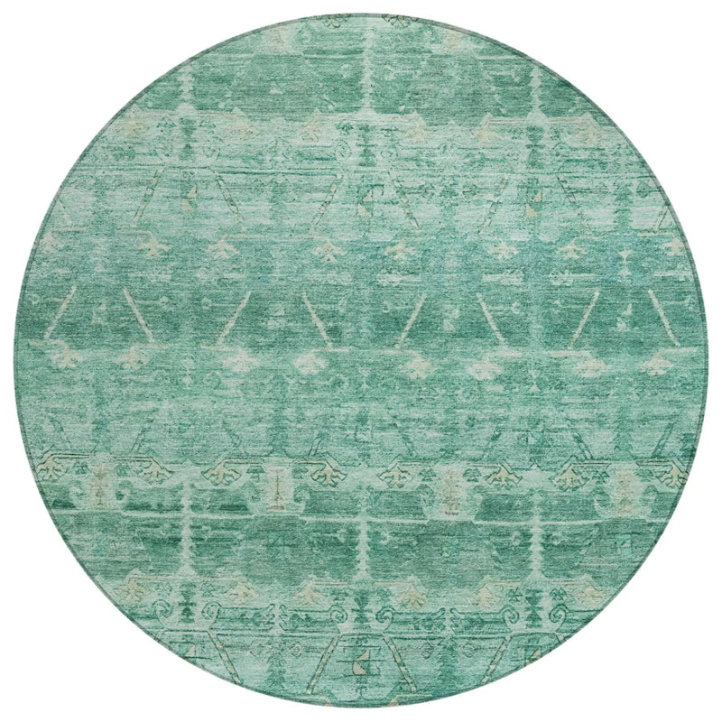 8' Teal Blue And Blue Round Tribal Washable Indoor Outdoor Area Rug Homeroots Outdoor