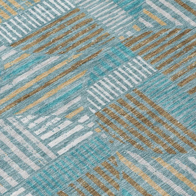 8' Teal Blue And Brown Round Geometric Washable Indoor Outdoor Area Rug Homeroots Outdoor