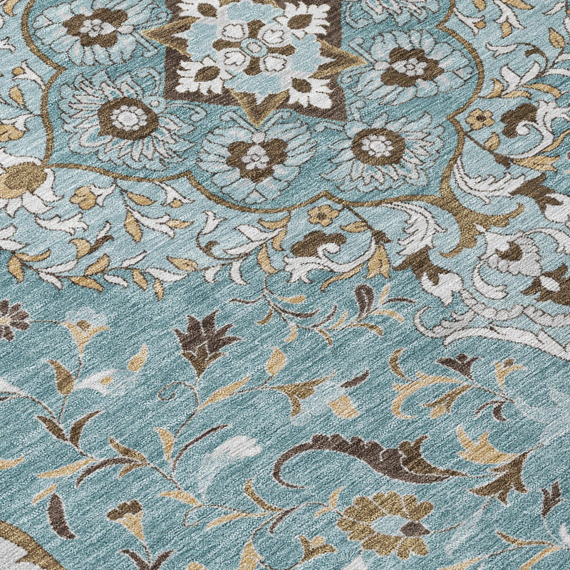 8' Teal Blue And Brown Round Medallion Washable Indoor Outdoor Area Rug Homeroots Outdoor