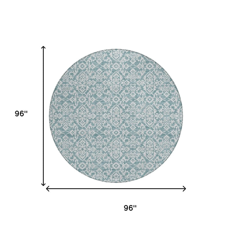 8' Teal Blue And Brown Round Oriental Washable Indoor Outdoor Area Rug Homeroots Outdoor