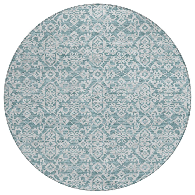 8' Teal Blue And Brown Round Oriental Washable Indoor Outdoor Area Rug Homeroots Outdoor