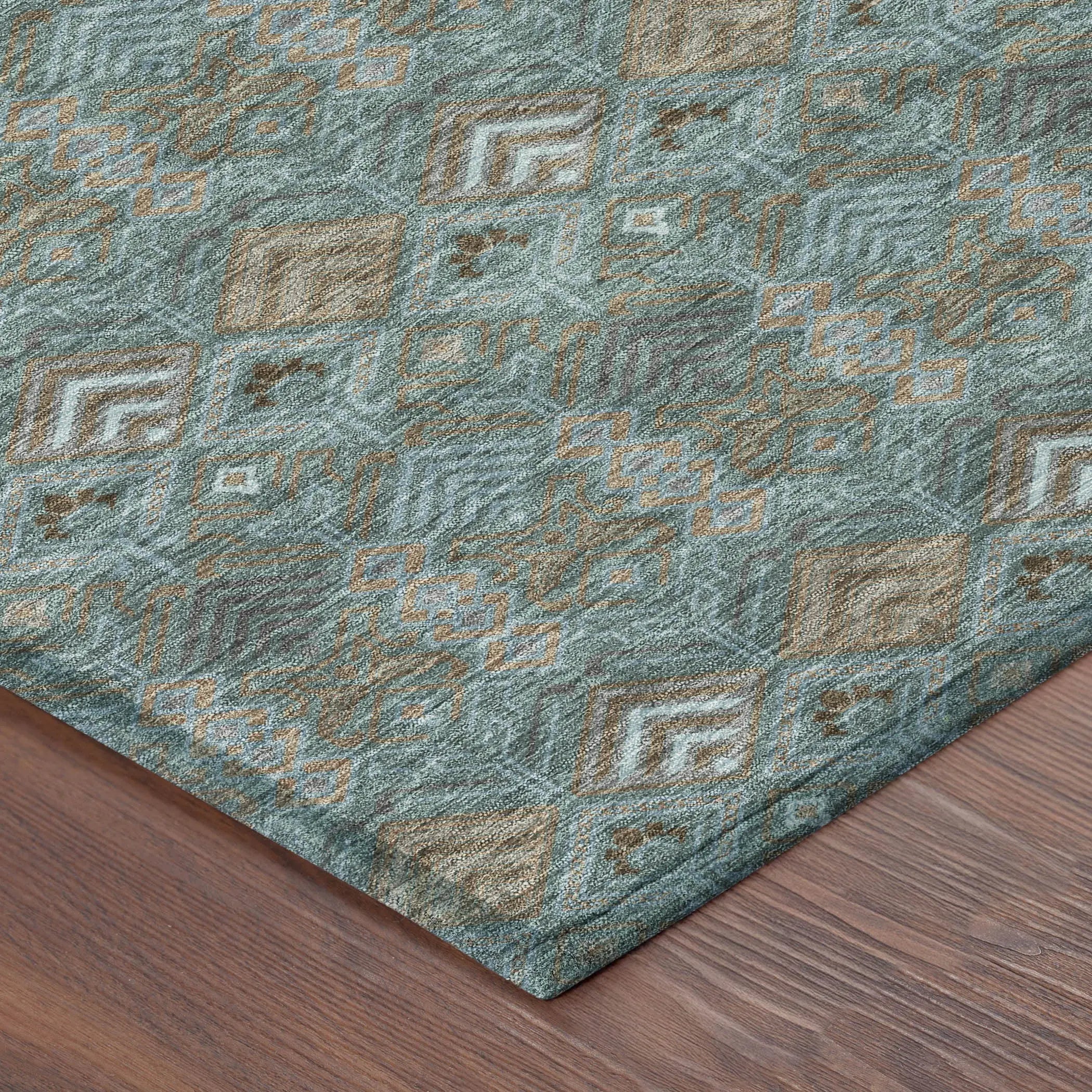 8' Teal Blue And Charcoal Round Geometric Washable Indoor Outdoor Area Rug Homeroots Outdoor
