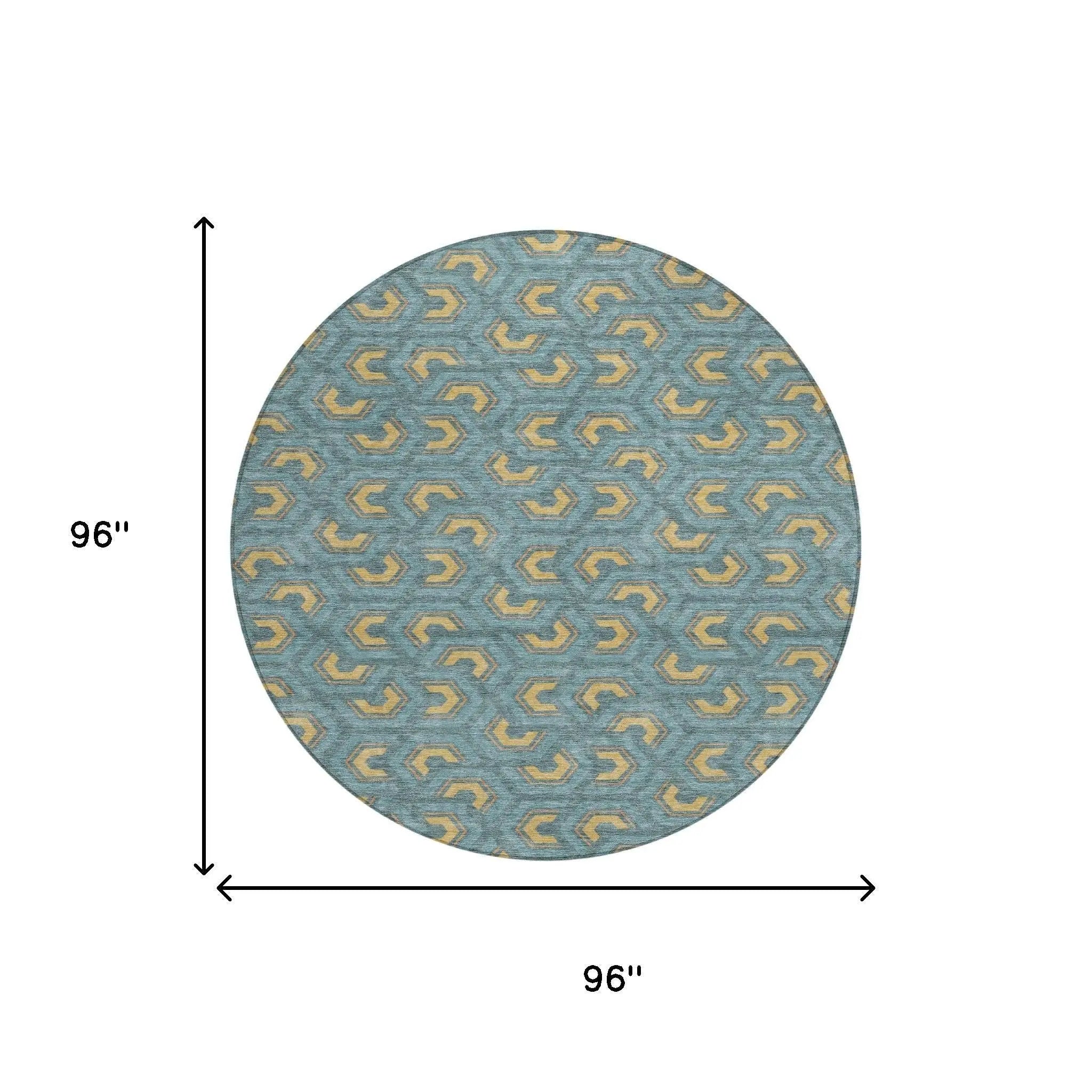 8' Teal Blue And Copper Round Geometric Washable Indoor Outdoor Area Rug Homeroots Outdoor