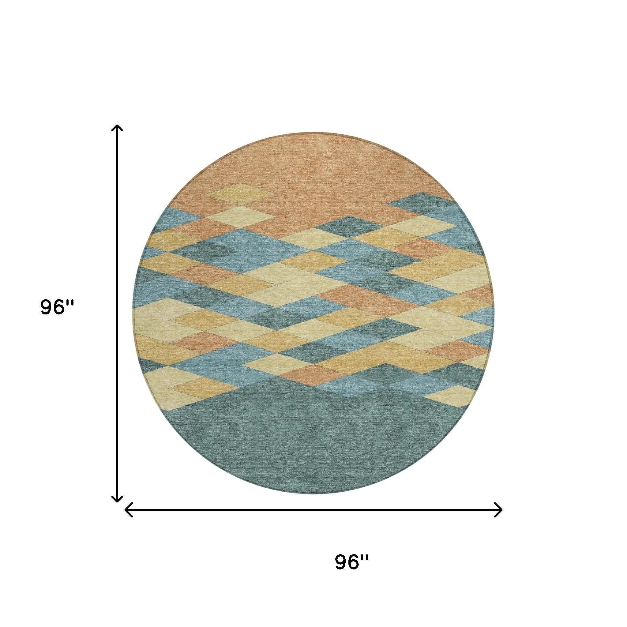 8' Teal Blue And Copper Round Geometric Washable Indoor Outdoor Area Rug Homeroots Outdoor