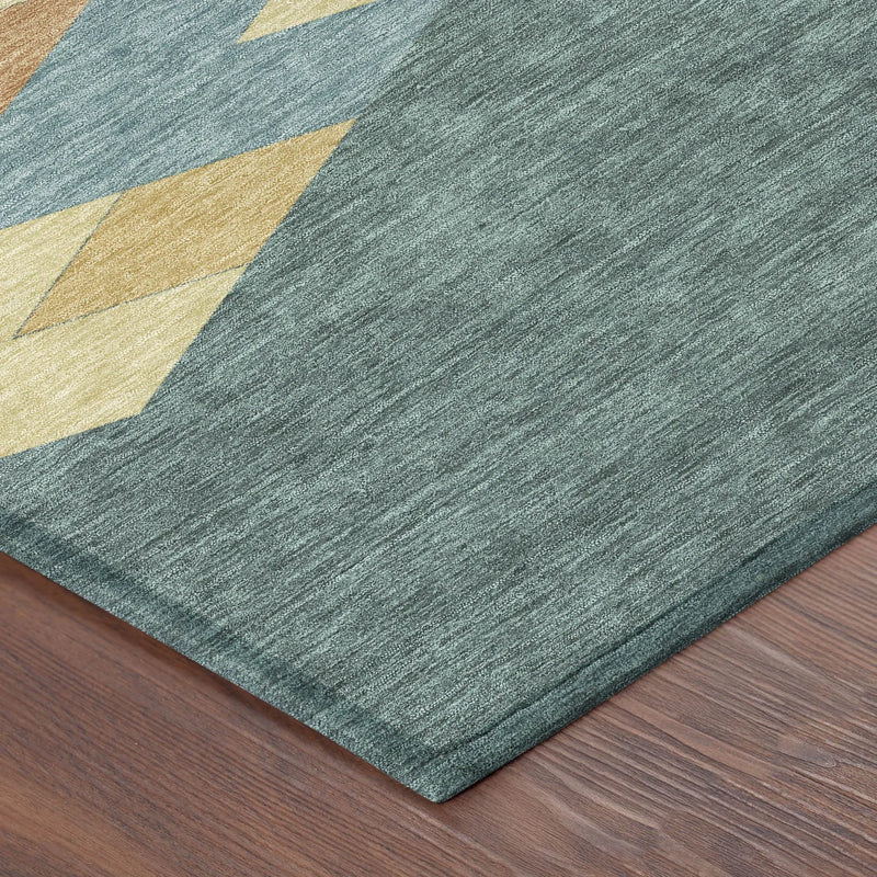 8' Teal Blue And Copper Round Geometric Washable Indoor Outdoor Area Rug Homeroots Outdoor