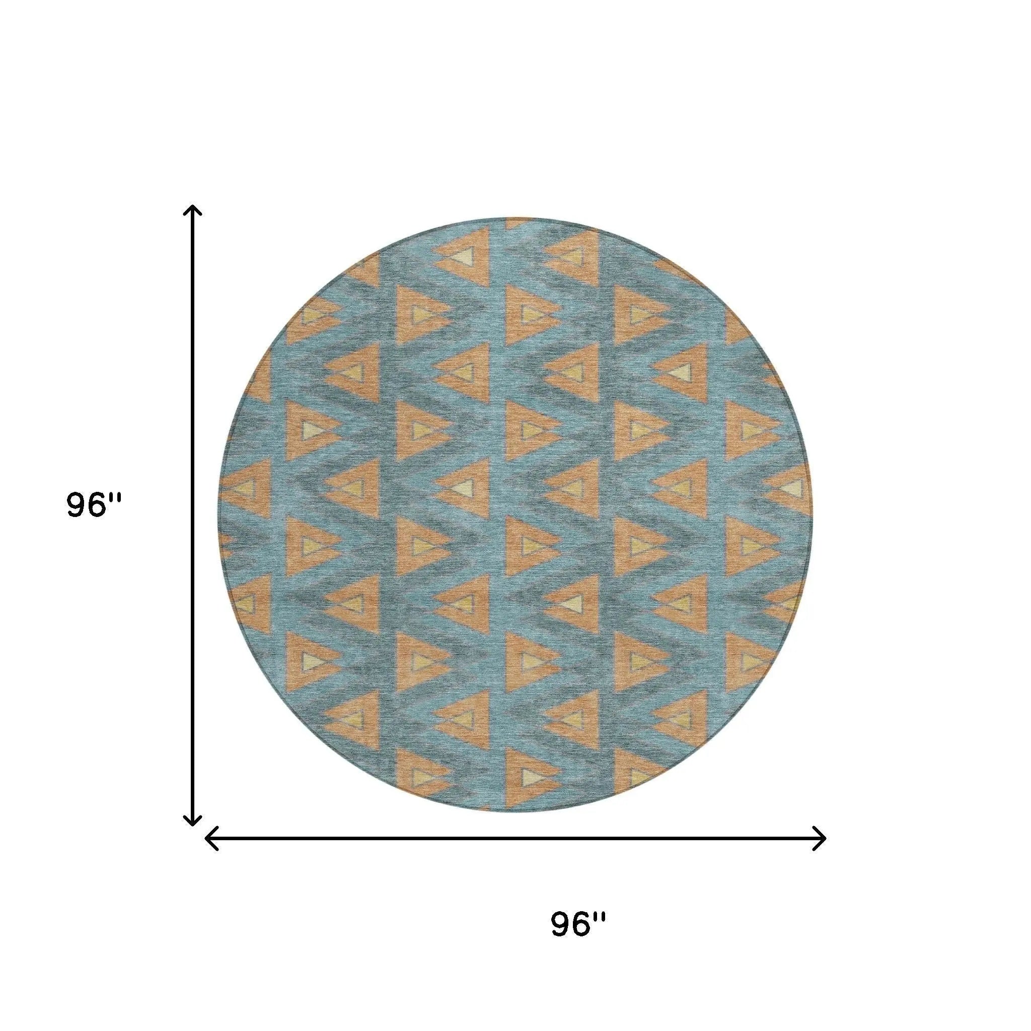 8' Teal Blue And Copper Round Geometric Washable Indoor Outdoor Area Rug Homeroots Outdoor
