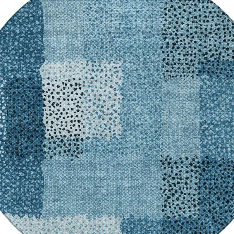 8' Teal Blue And Denim Blue Round Abstract Washable Indoor Outdoor Area Rug Homeroots Outdoor