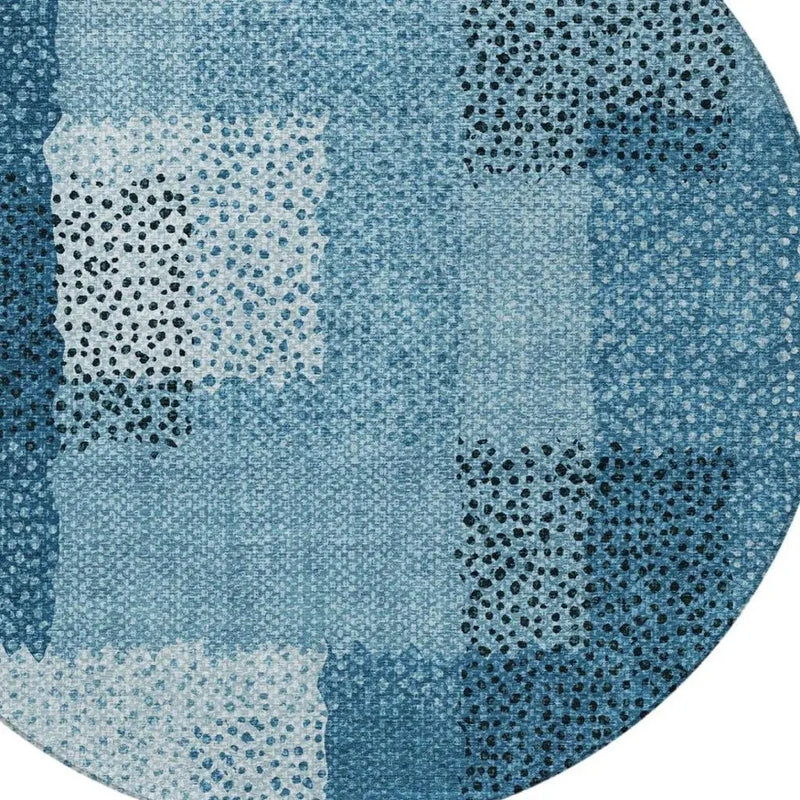 8' Teal Blue And Denim Blue Round Abstract Washable Indoor Outdoor Area Rug Homeroots Outdoor