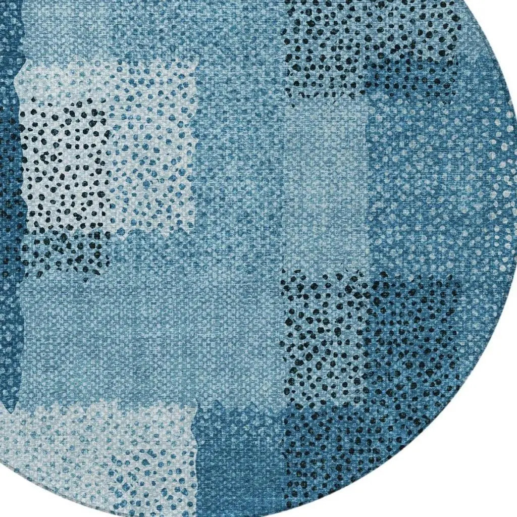 8' Teal Blue And Denim Blue Round Abstract Washable Indoor Outdoor Area Rug Homeroots Outdoor