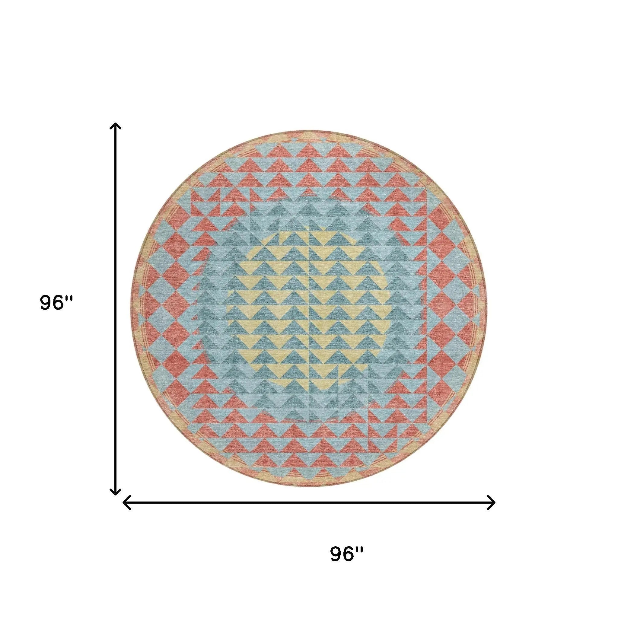 8' Teal Blue And Granite Gray Round Geometric Washable Indoor Outdoor Area Rug Homeroots Outdoor