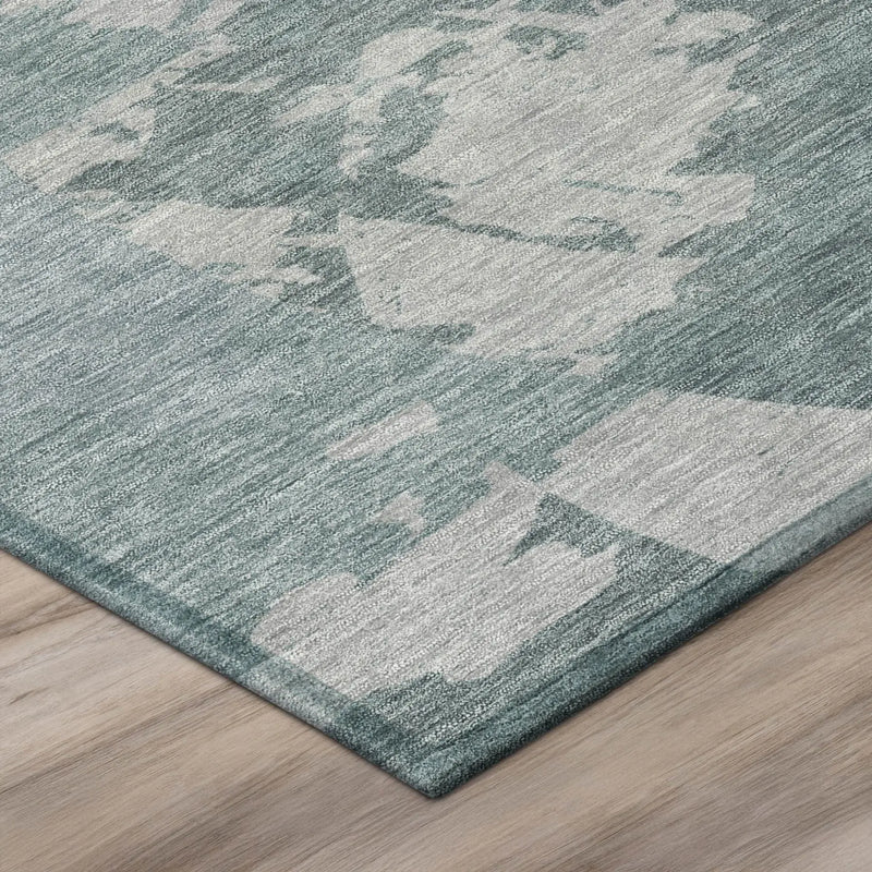 8' Teal Blue And Graphite Round Abstract Washable Indoor Outdoor Area Rug Homeroots Outdoor