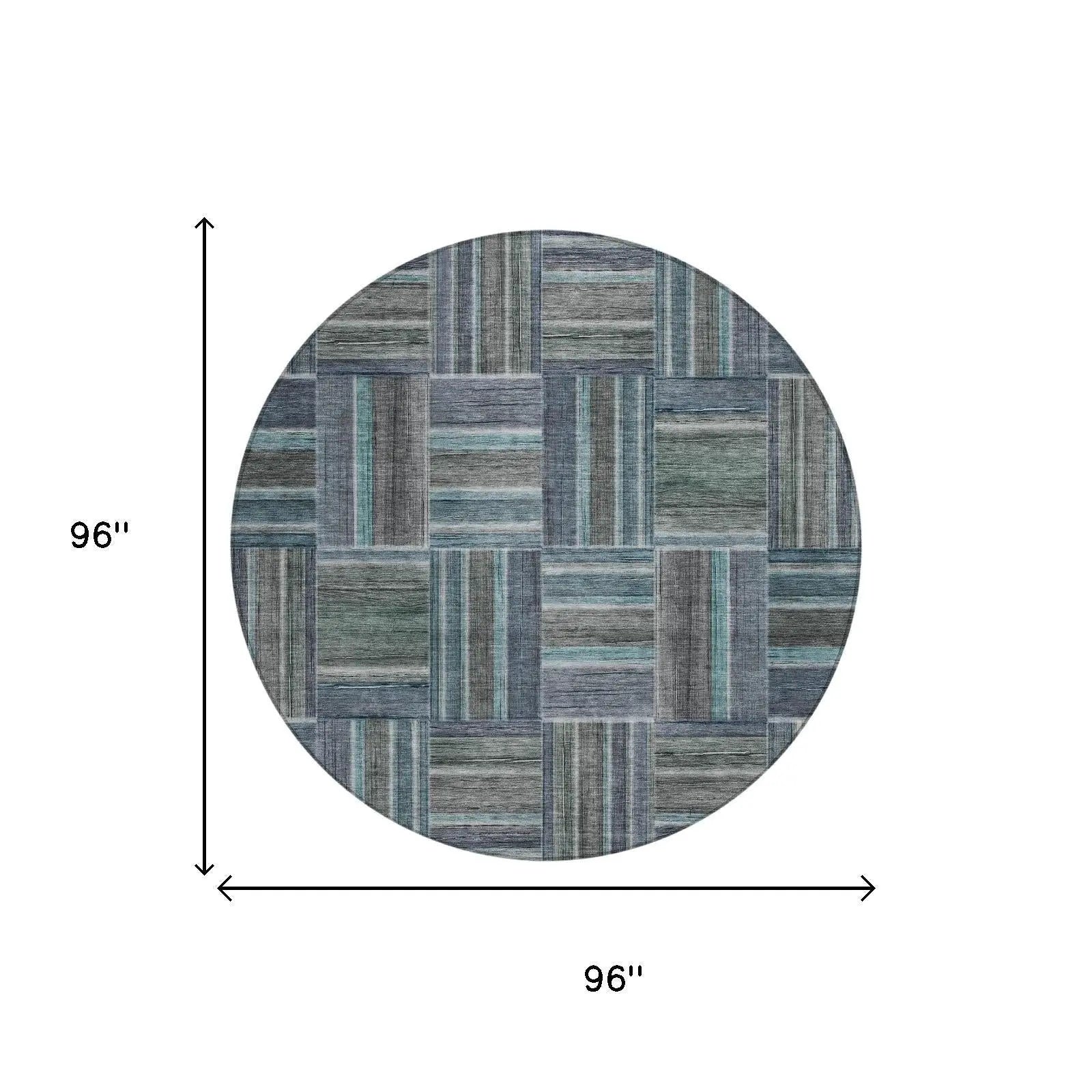 8' Teal Blue And Graphite Round Geometric Washable Indoor Outdoor Area Rug Homeroots Outdoor