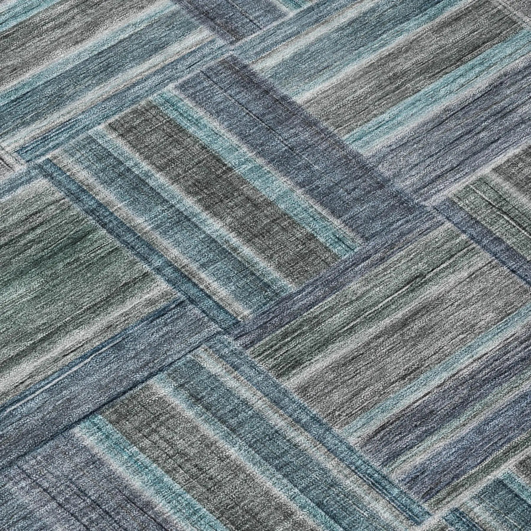 8' Teal Blue And Graphite Round Geometric Washable Indoor Outdoor Area Rug Homeroots Outdoor